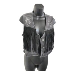 Austin Landing black denim suede fringe studded embellished jean vest size M new
